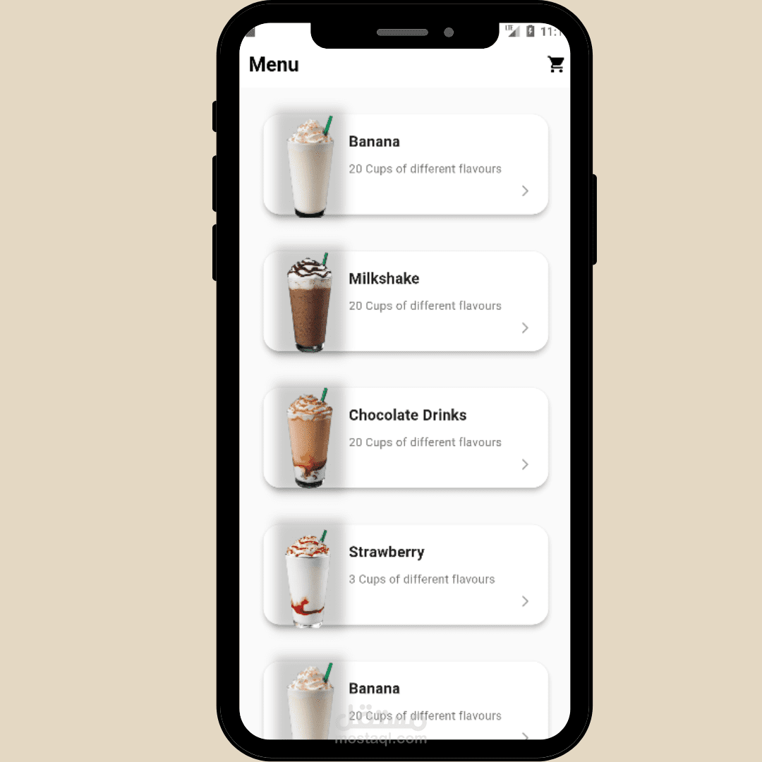 تطبيق لطلب المشروبات باستخدام Flutter