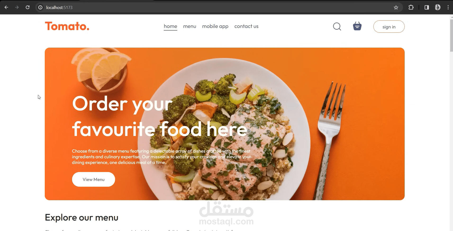 موقع إلكتروني لتوصيل و طلب الطعام باستخدام React JS