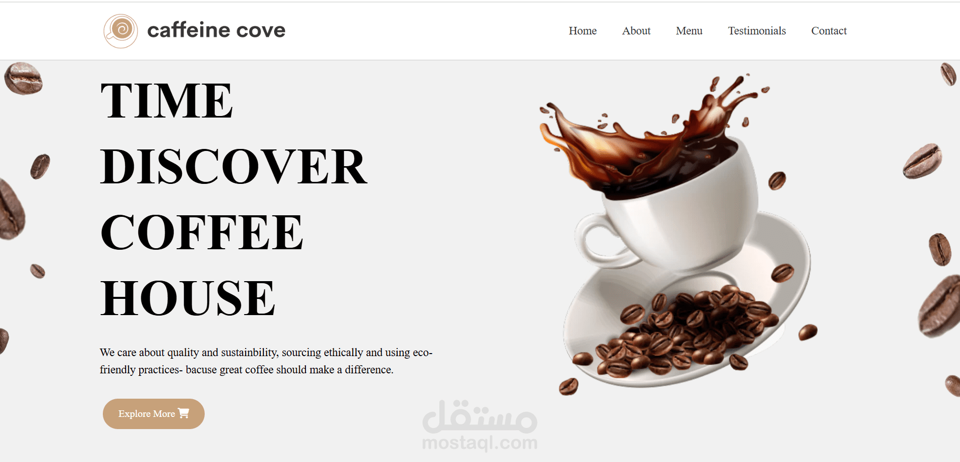 تصميم وبرمجة صفحة هبوط Caffeine cove