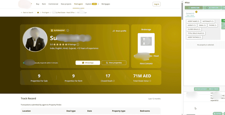 استخراج بيانات وصور لأكثر من 10,000 وكيل عقاري في مجال الاستثمار العقاري بدقة واحترافية