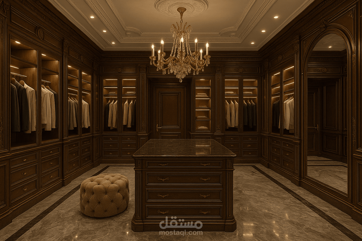 Lüks İtalyan Tarzı Giyinme Odası – Açık Tonlarda 50 m²