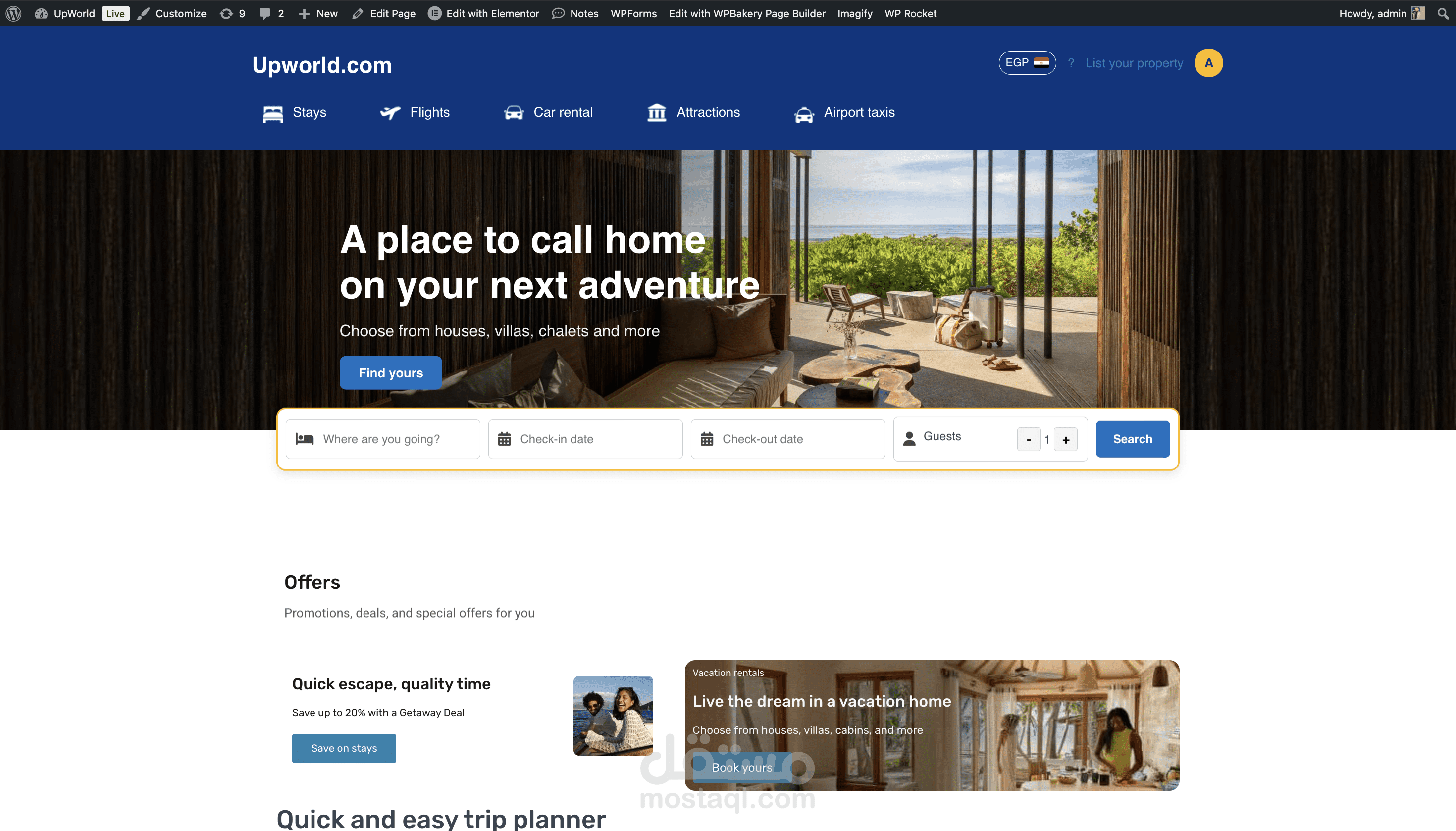 Upworld Booking website