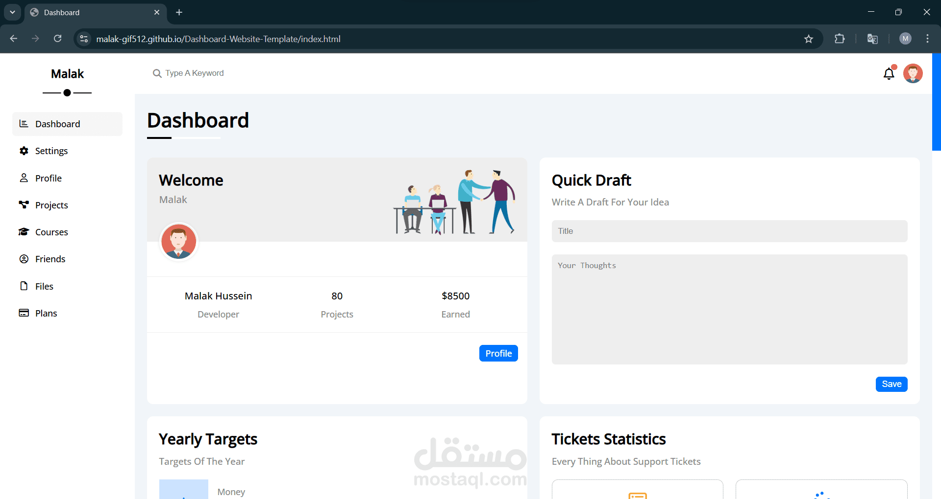 Dashboard Website Template
