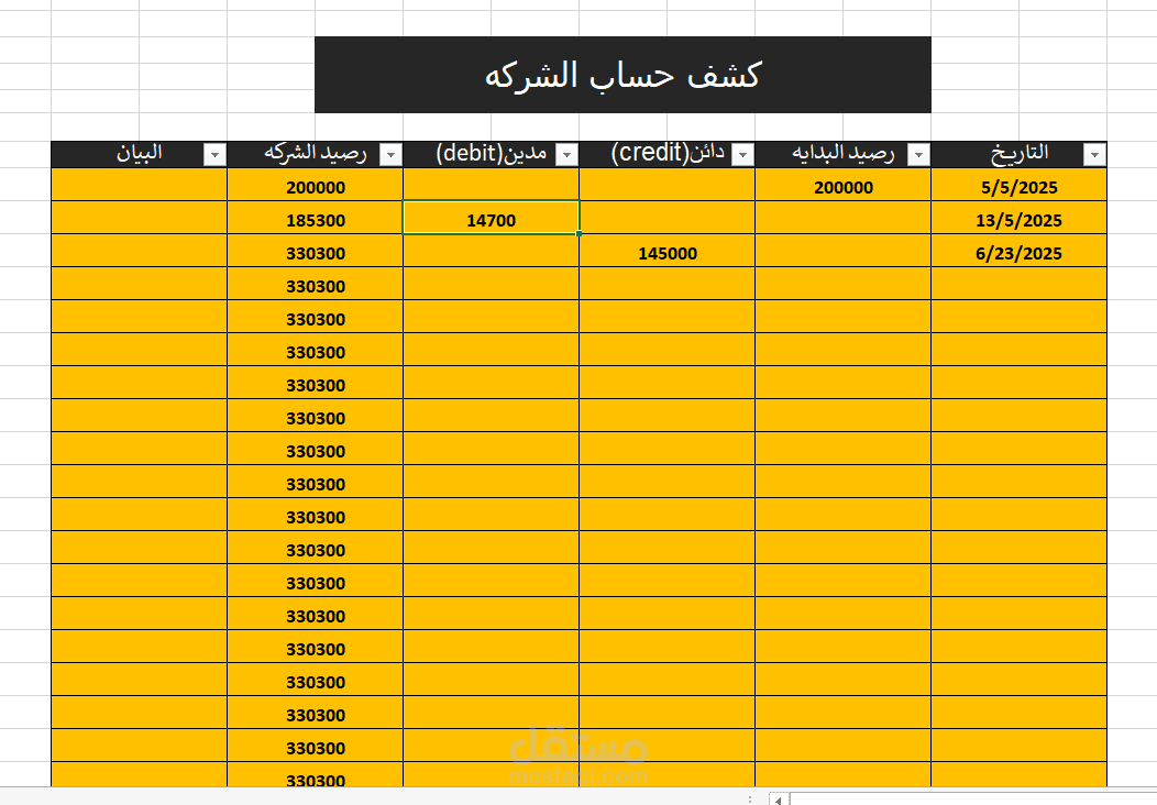 كشف حساب الشركه