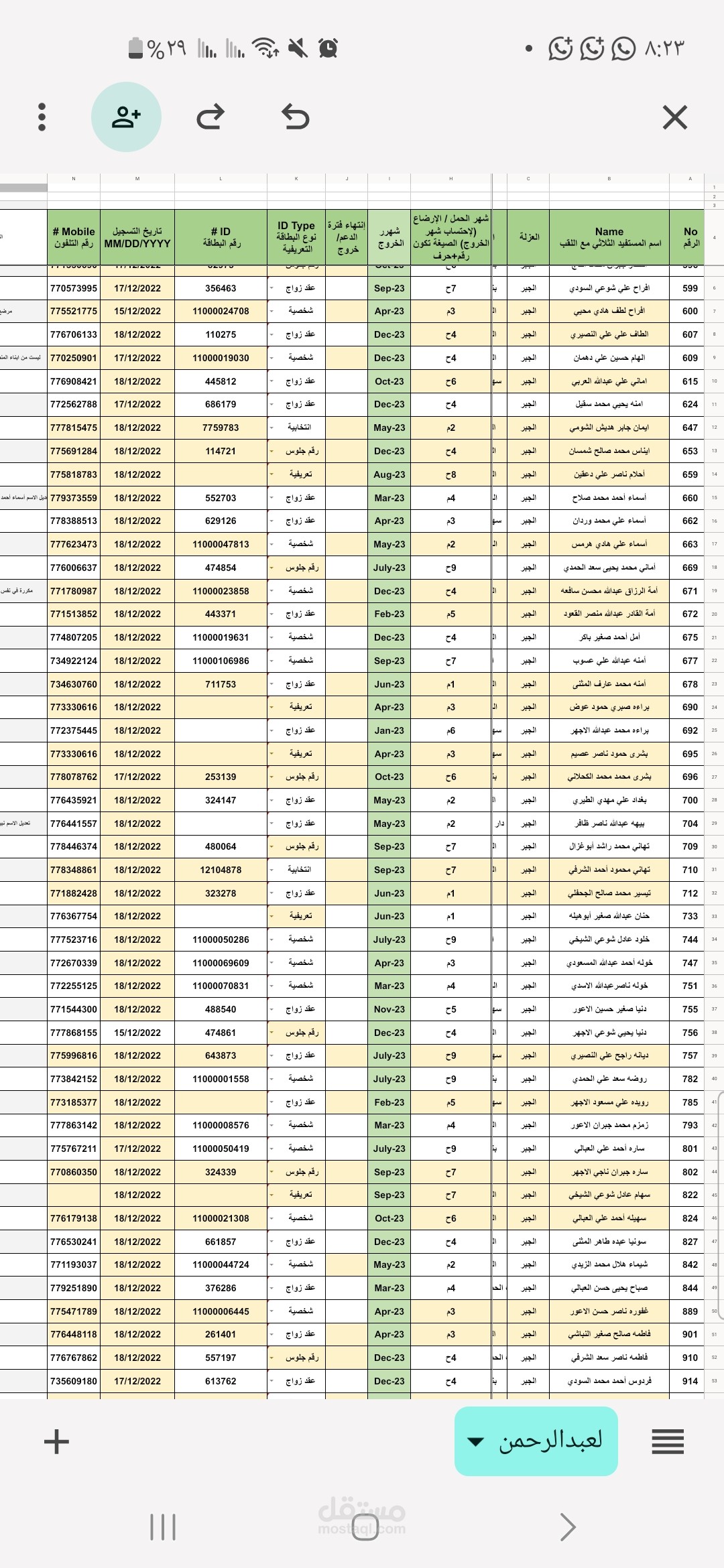 مسح وتسجيل بيانات النساء الحوامل والمرضعات المستفيدات من برنامج منظمة الغذاء العالمية