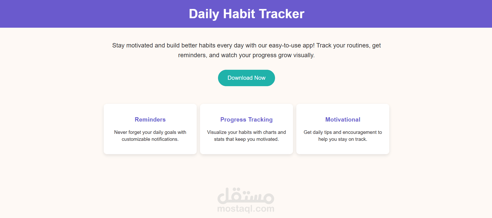 Daily Habit Tracker – Simple Responsive HTML & CSS Landing Page