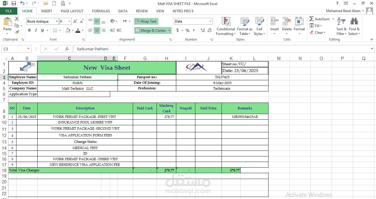 Sheet of apply visa process