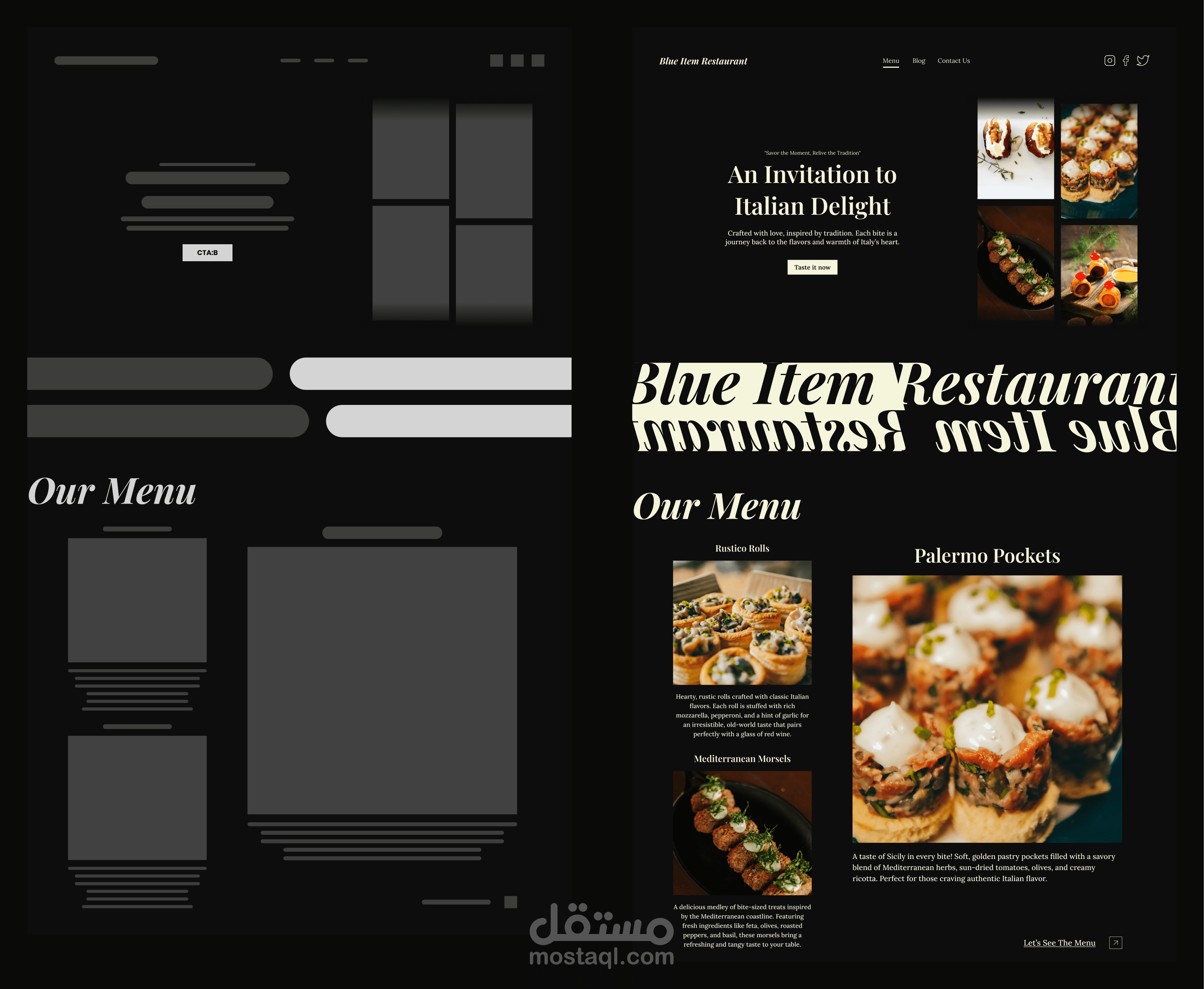 Blue Item Restaurant website and mobile app