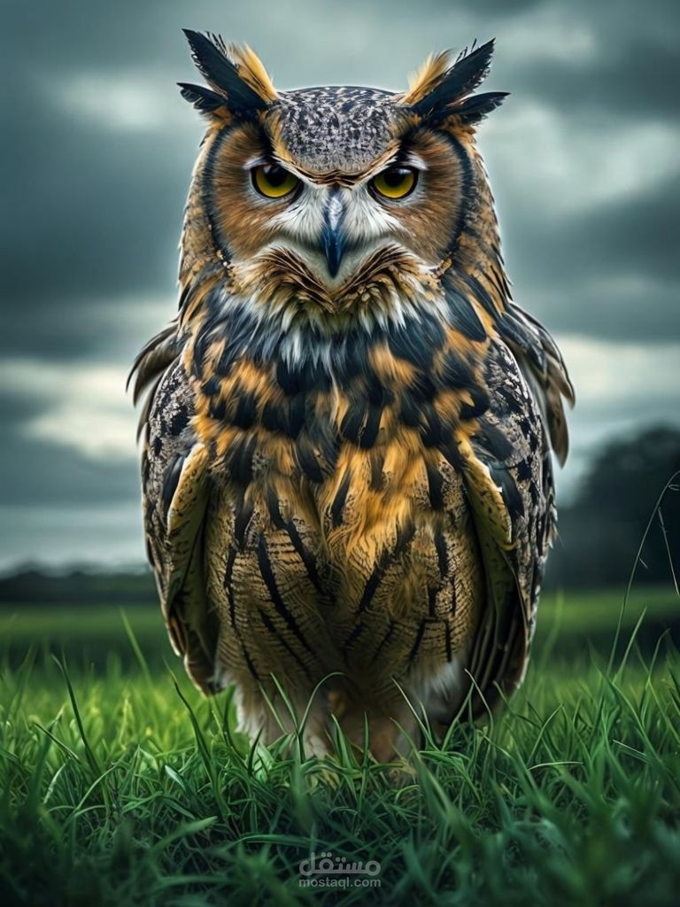 The Wise Owl in Nature – Realistic AI-Generated Image صورة واقعية لبومة حكيمة في الطبيعة - مولدة بالذكاء الاصطناعي