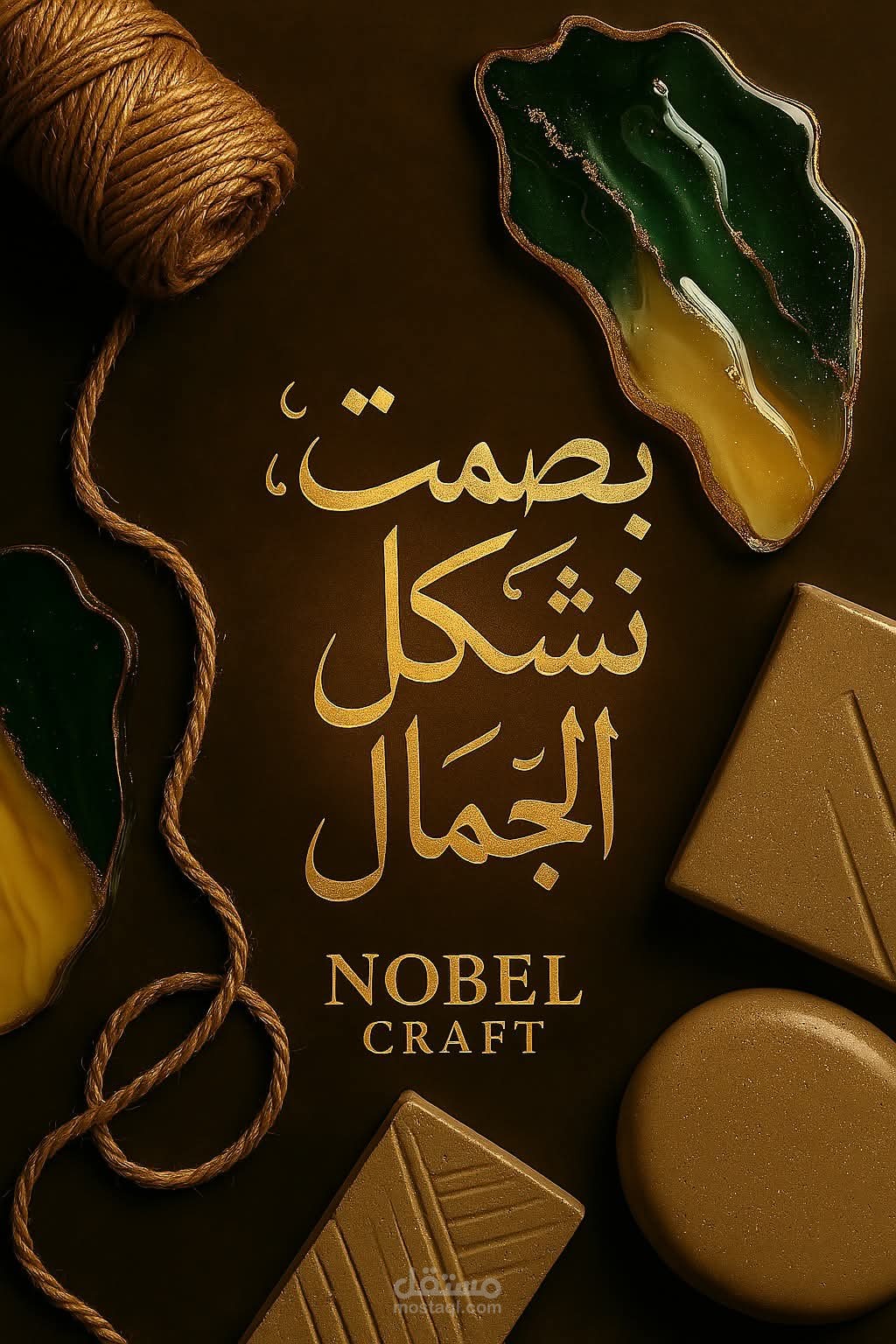 قمت بإنشاء هوية بصرية متكاملة لعلامة "Nobel Craft" المختصة في المنتجات اليدوية (شنط بالخيوط، تحف فنية، ريزن، كونكريت).