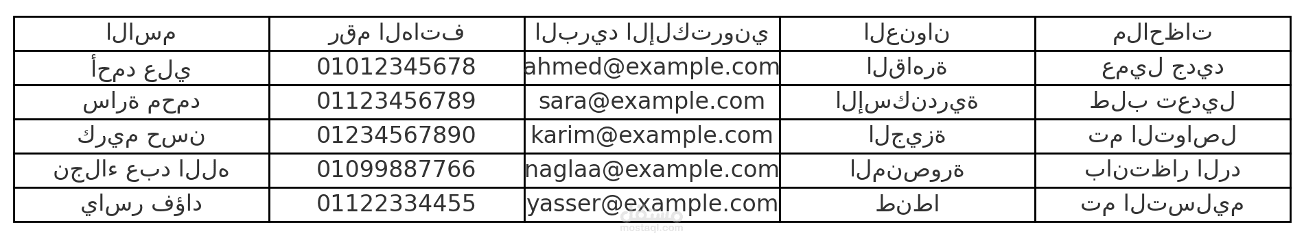 إدخال بيانات عملاء على Excel مع تنسيق وتنظيم احترافي