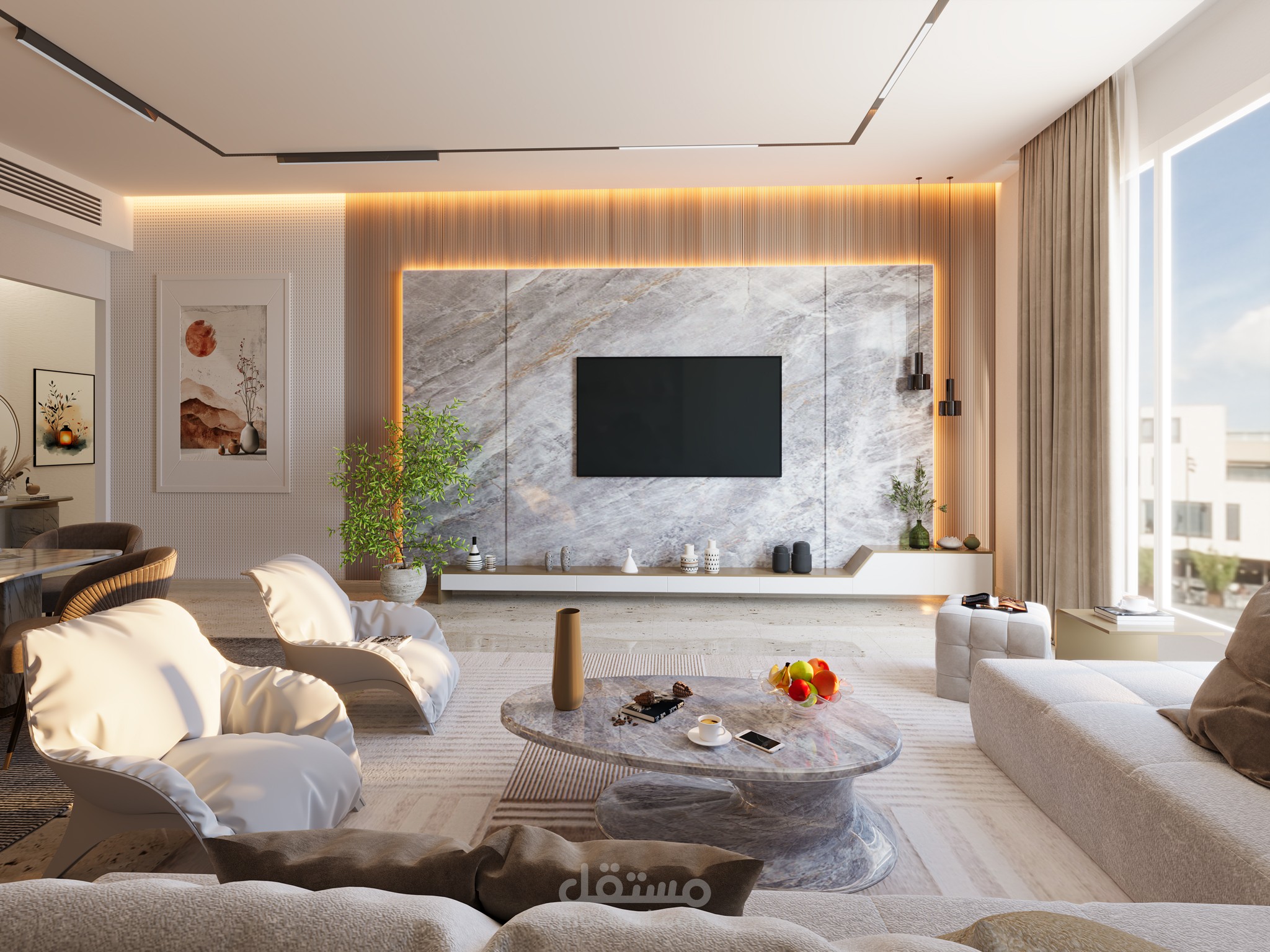 تصميم داخلي لفراغ معيشه بهويه ونمط معاصر....Luxury Living room Design | Contemporary Style