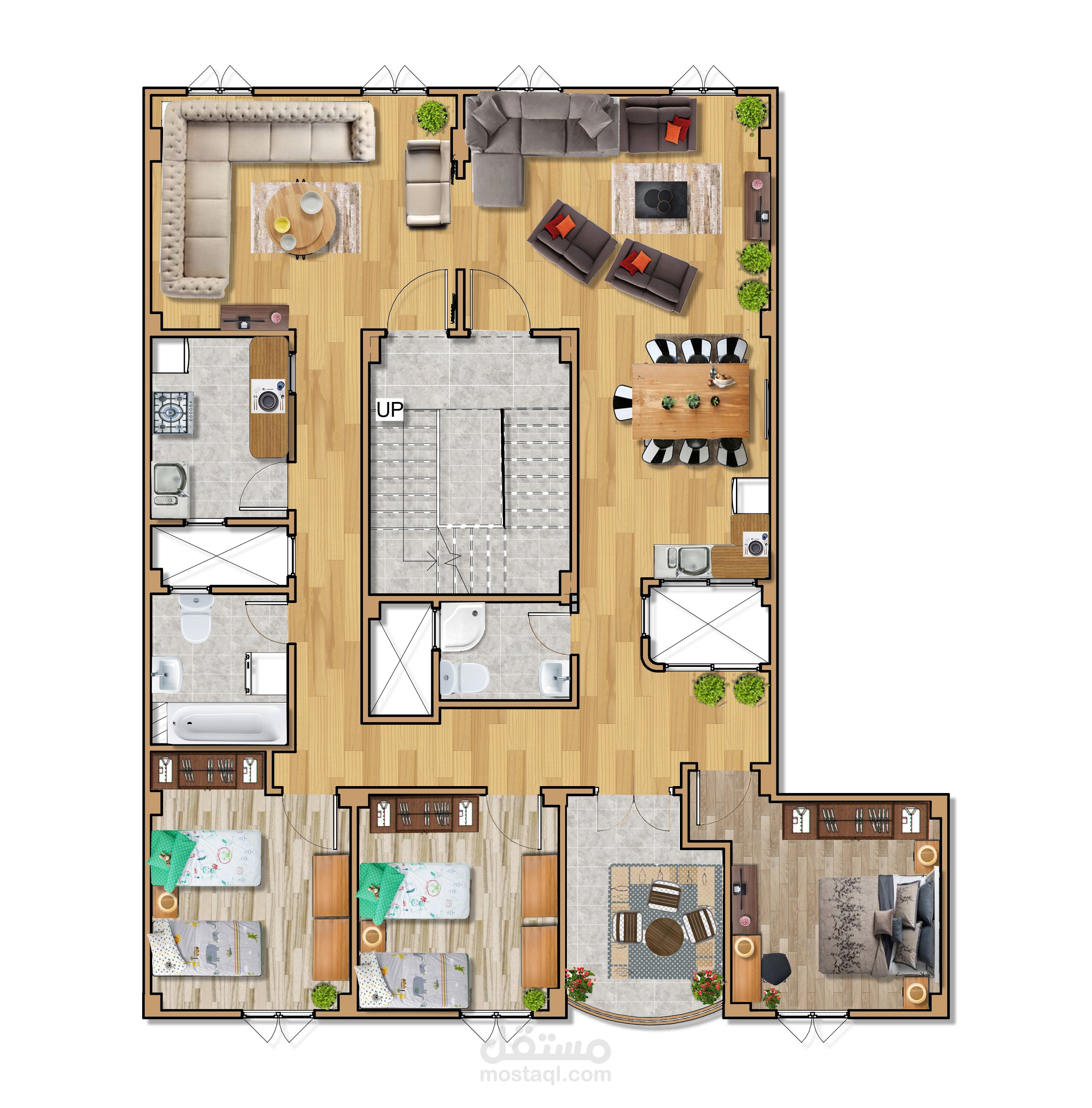تصميم مرن يمكن تغييره مستقبلا لشقة سكنية بمساحة 175متر مربع ....Residential 2D Plan Design and Visualization