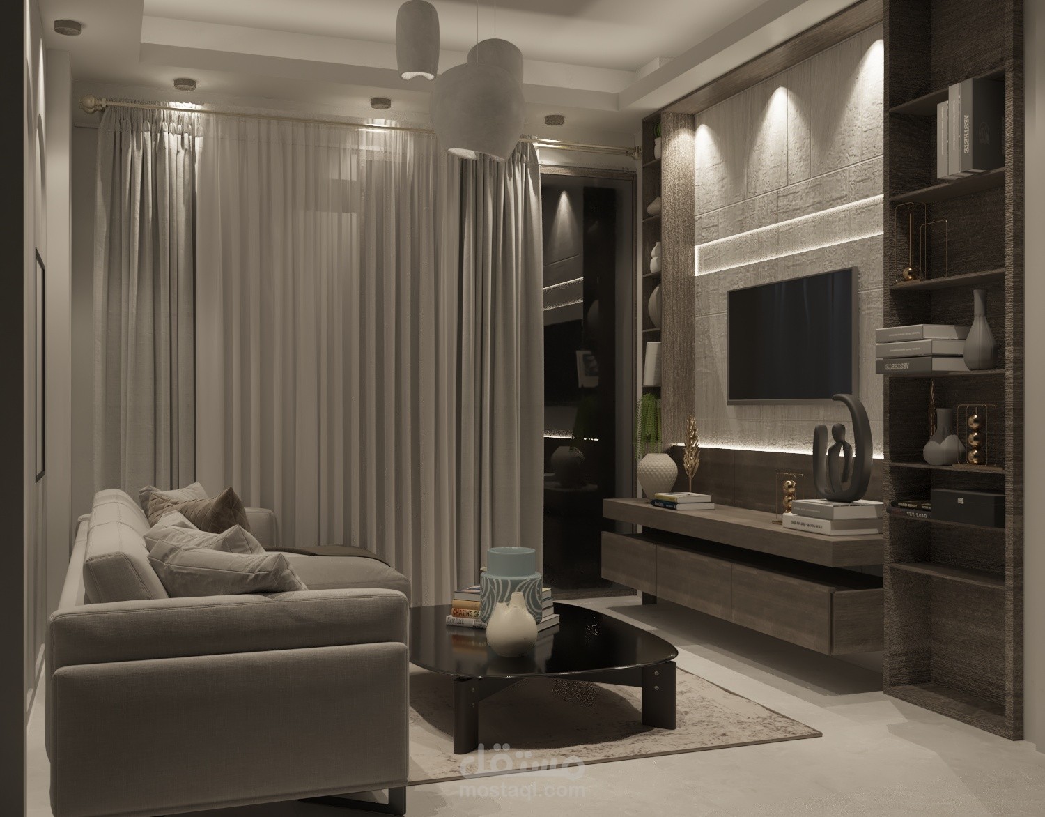 شقة مساحة 65م (استوديو) مصممة 3D باستخدام برامج 3DMAX_AUTOCAD_V-RAY_PHOTOSHOP