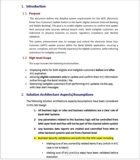 SRS for eKYC feature in banking system