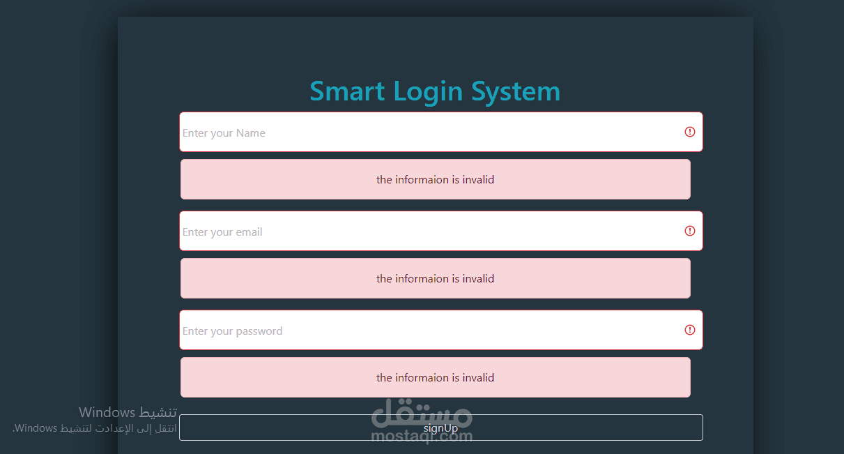 smart login system , i have done this project by using html css bootstrap js , there is a sign , in this project there are two pages one for login and one for sign up