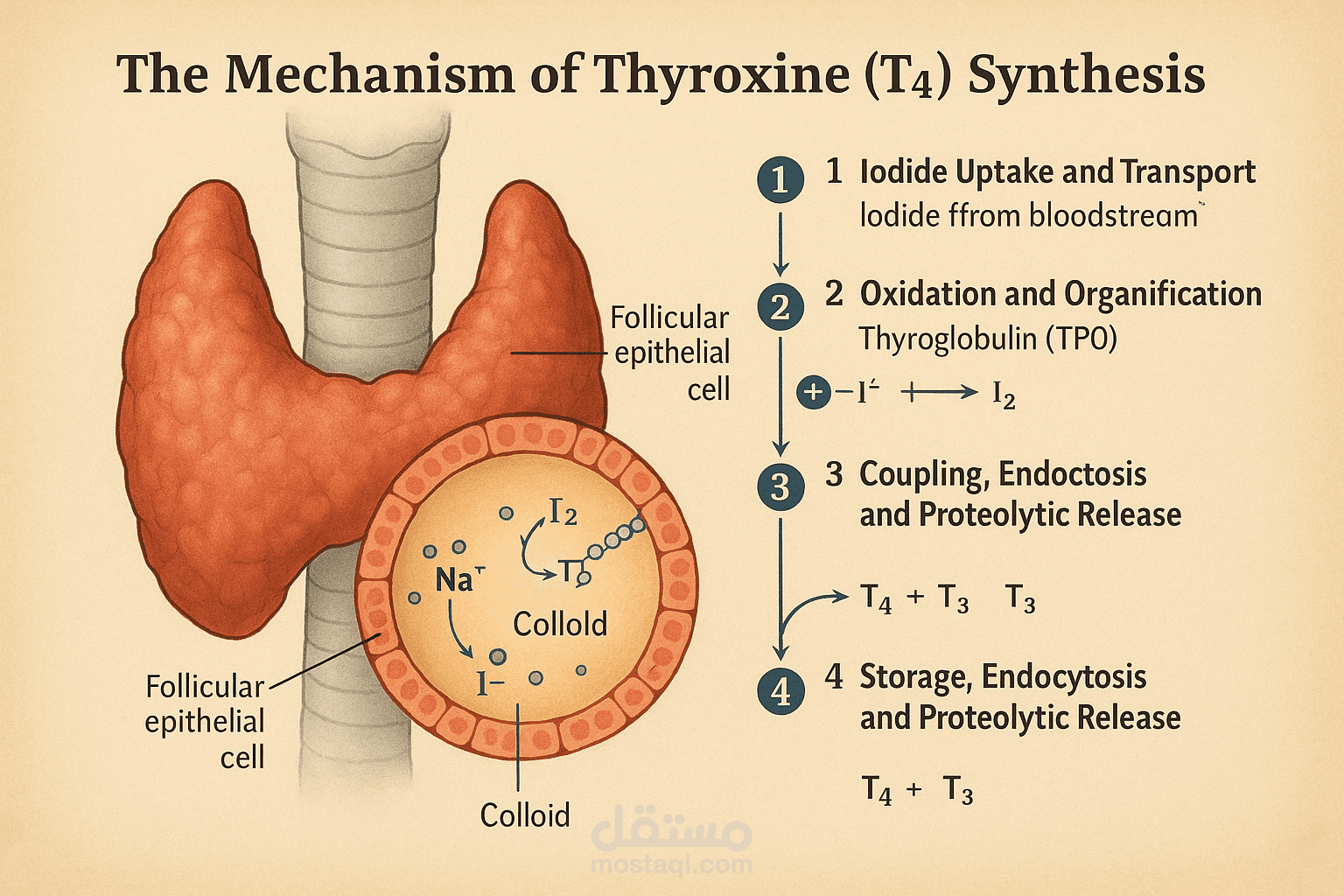The Mechanism of Thyroxine (T4) Synthesis :