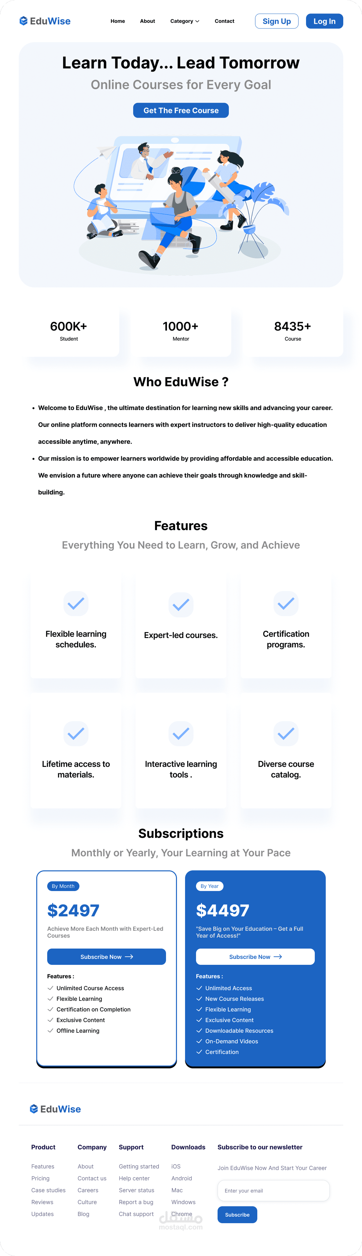 landing page for courses platform