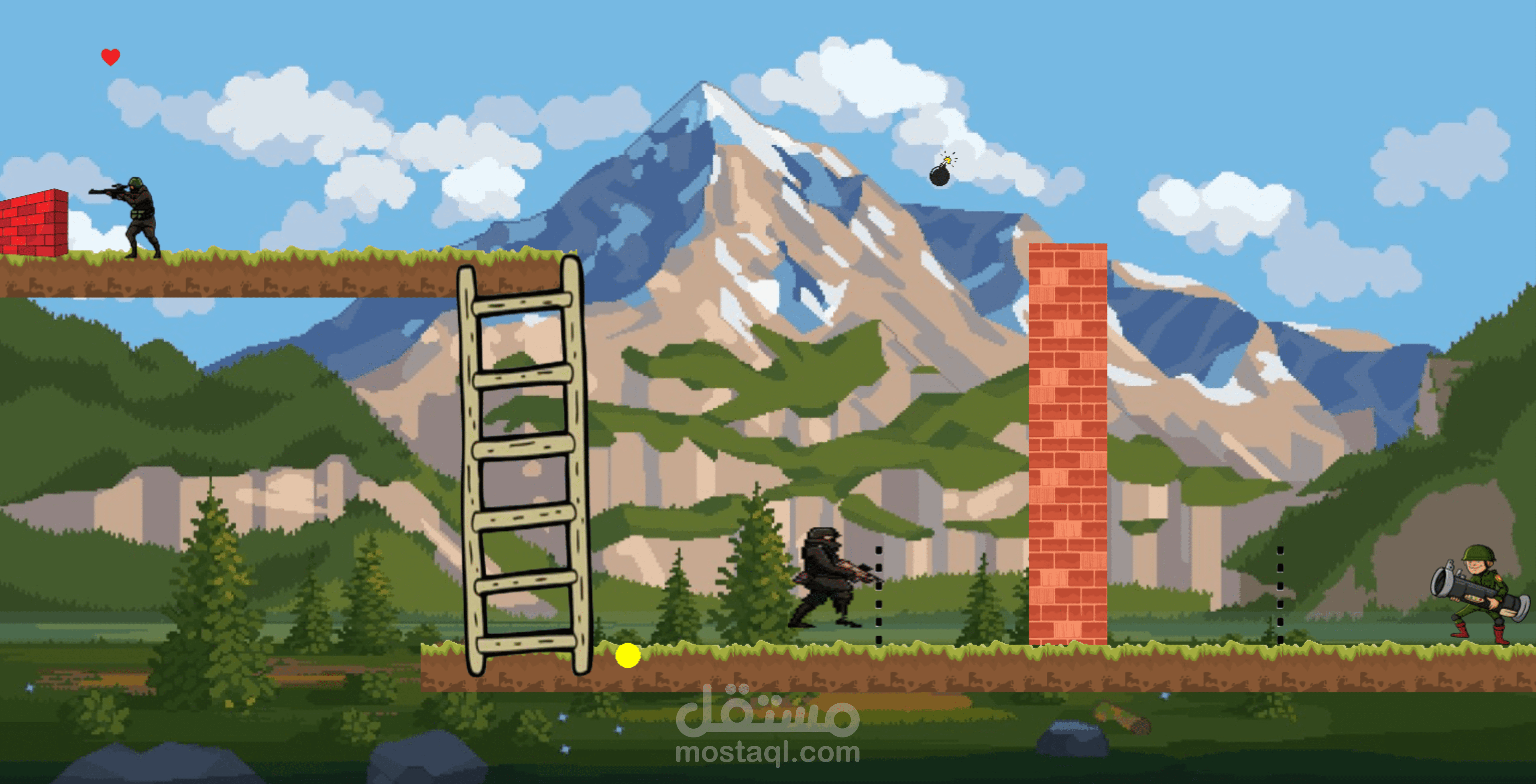 2d game with ladder ,elevator ,bullets, enemies, scrolling