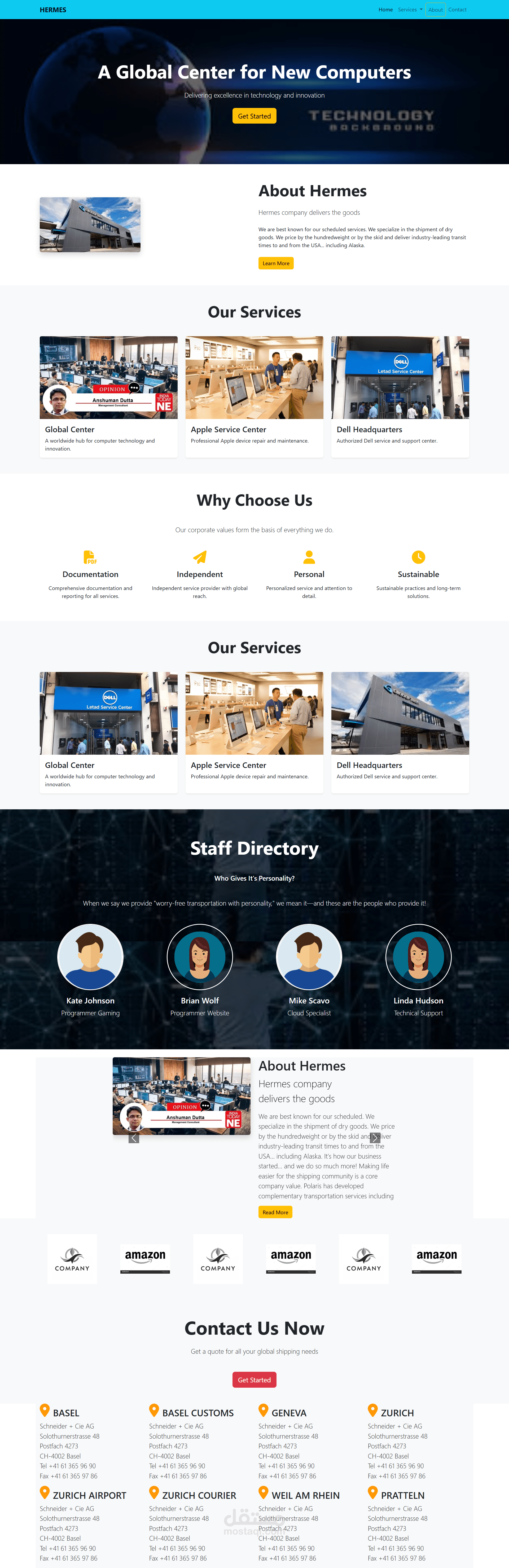 موقع تعريفي احترافي لشركة Hermes باستخدام HTML وCSS وBootstrap