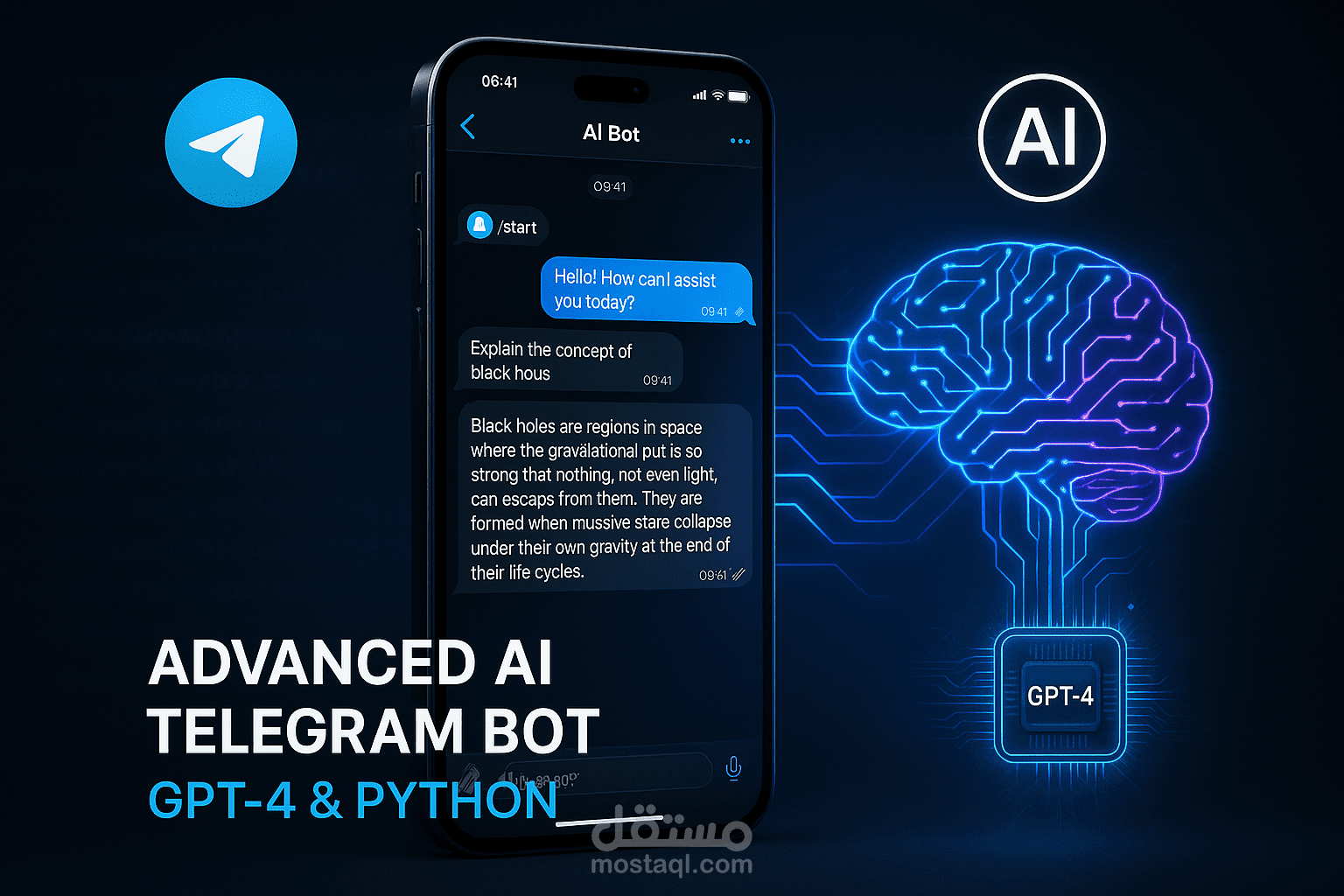 Telegram ChatBot -  بوت ذكي يرد على استفسارات العملاء تلقائيًا