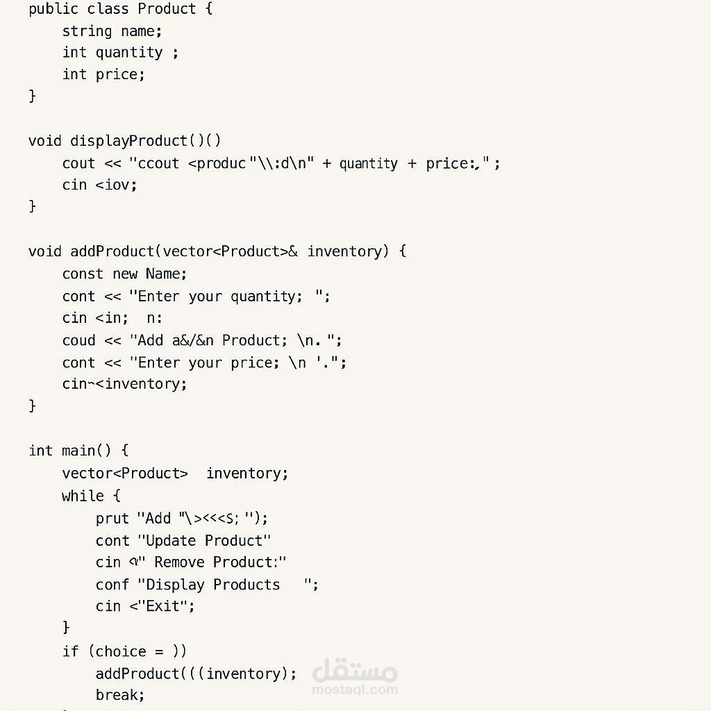 برنامج إدارة مخزن بلغة C++
