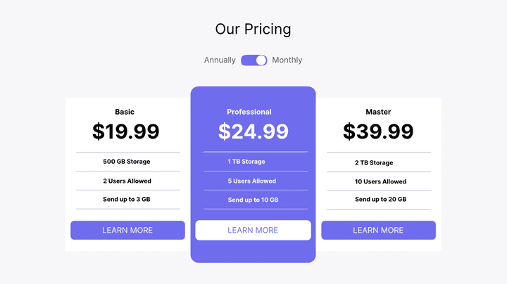 جدول الأسعار Pricing table using Figma