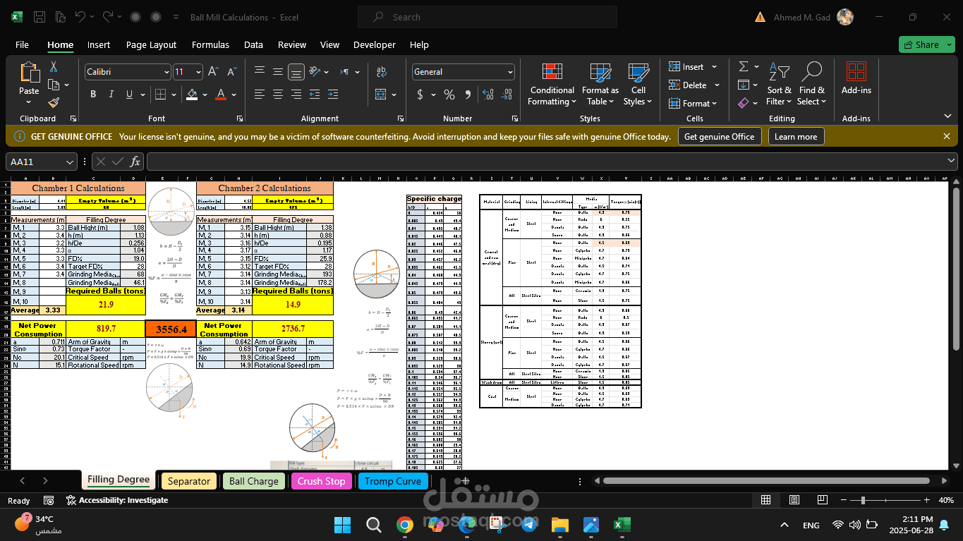 Excel Sheet for Cement Ball Mill Calculations