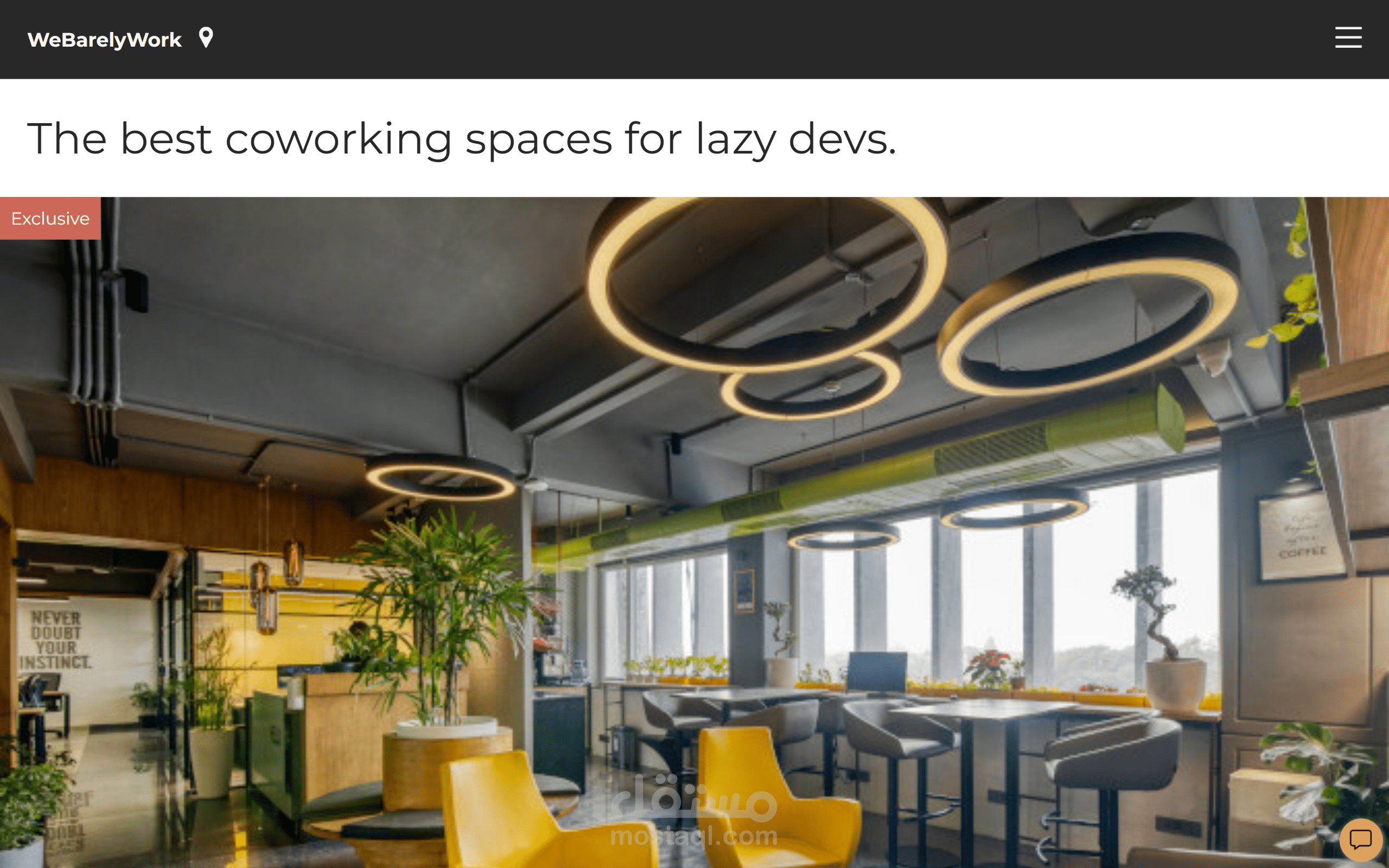 صفحة هبوط لمكان مخصص للعمل المشترك Coworking Space app landing page