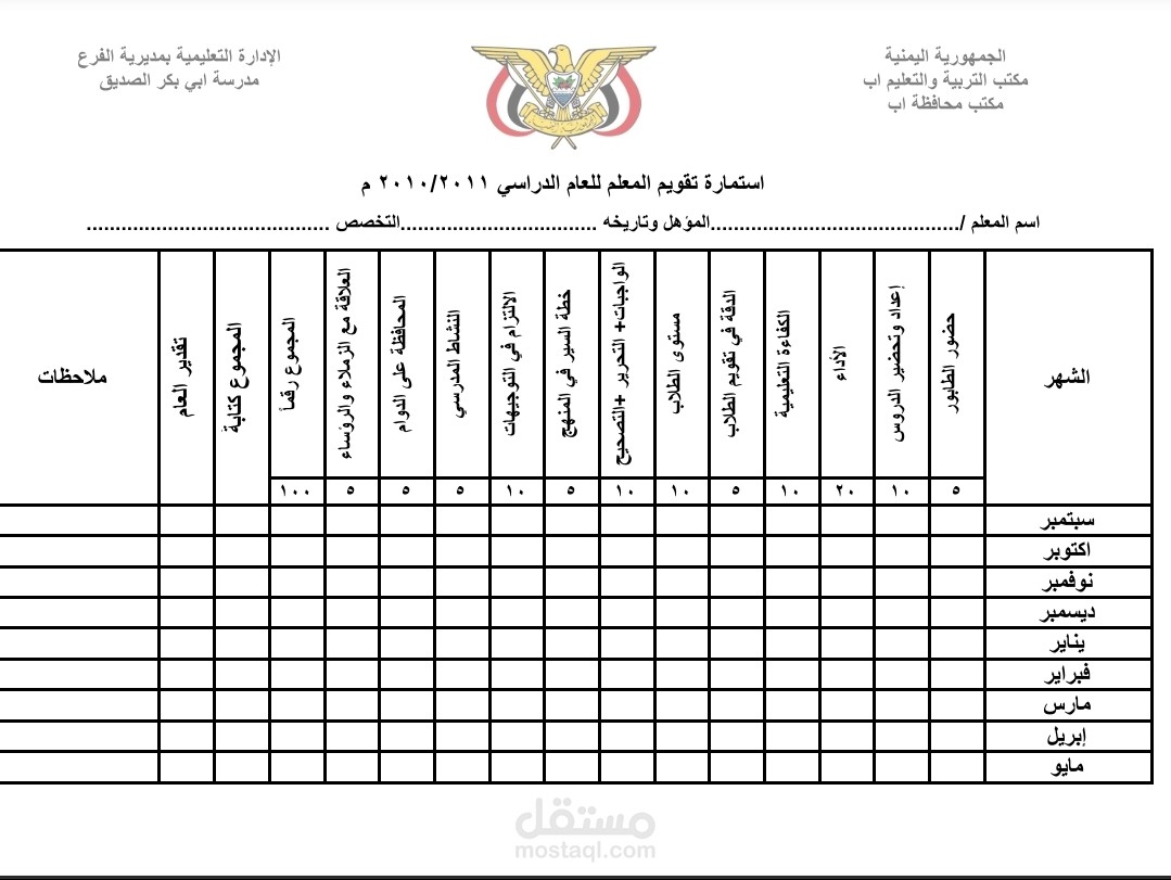 استمارة تقويم المعلم