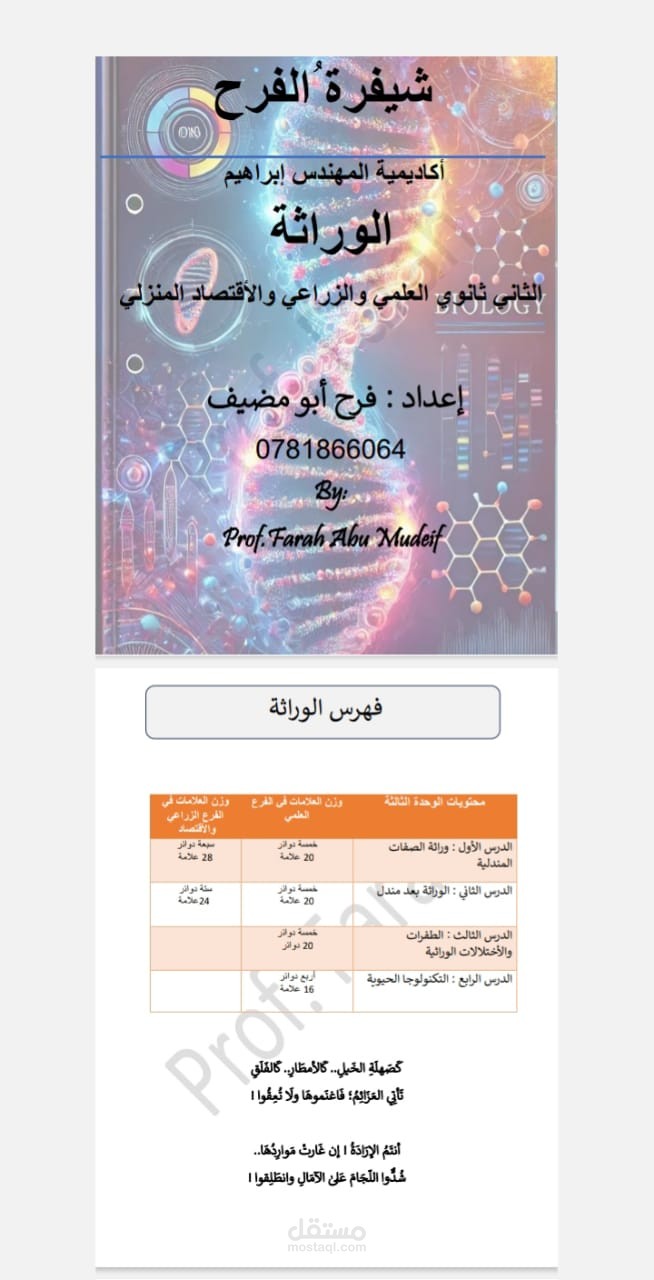 شيفره الفرح لماده الاحياء توجيهي