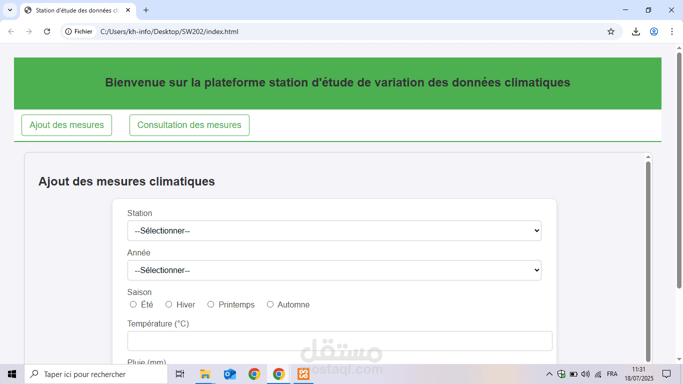 station d'étude de variation des données climatiques