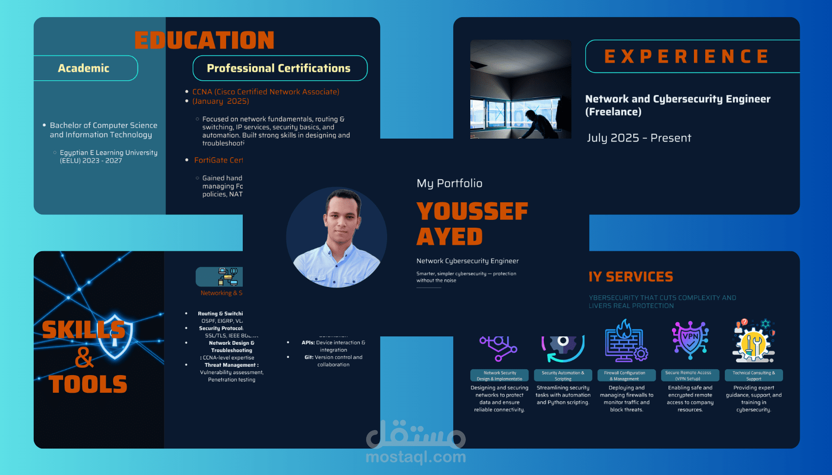 تصميم بورتفوليو (Portfolio) لمهندس شبكات (Network Cybersecurity Engineer)