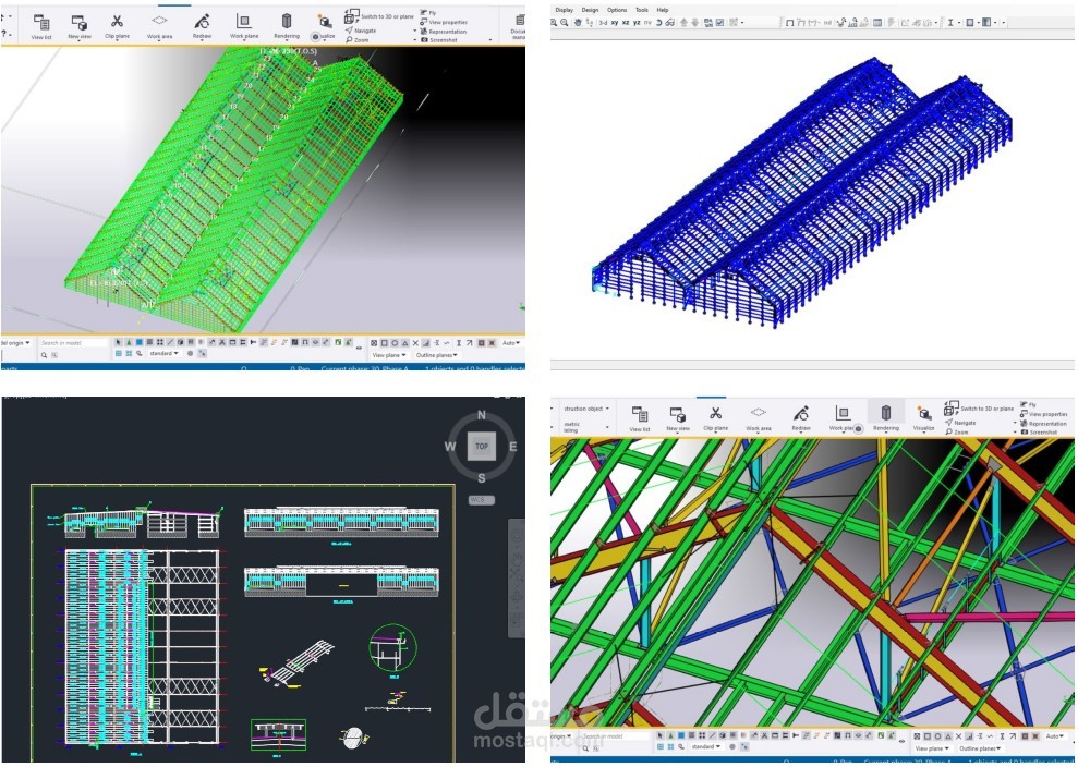 تصميم هندسي وتنفيذي للهناجر والمخازن المعدنية باستخدام Tekla وsolidworksوSAP وAutoCAD