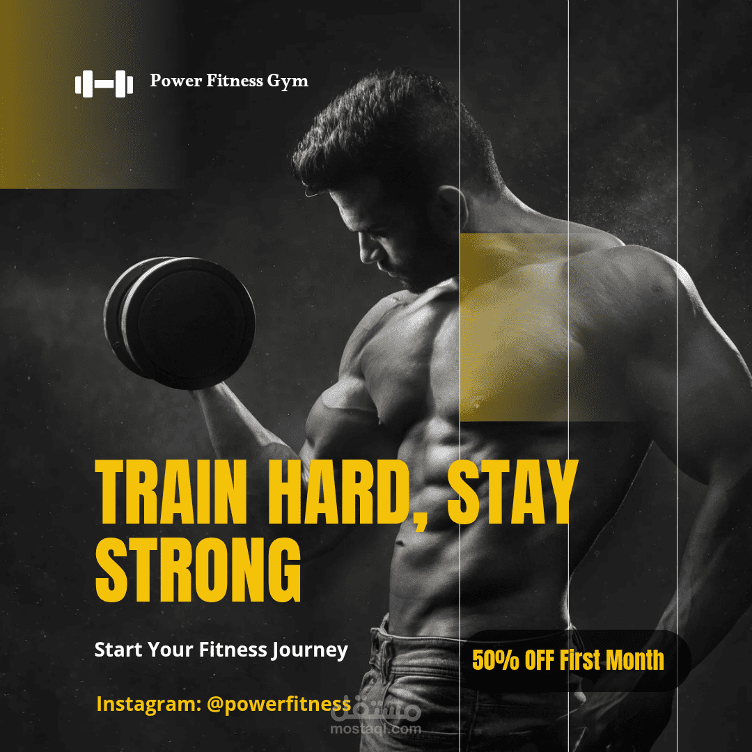 Fitness Gym Promotional Post – 50% Discount Design