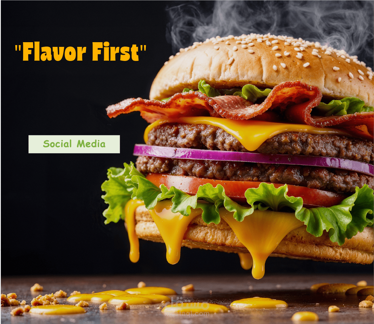 تصميم حملة سوشيال ميديا لمطعم برغر – "Flavor First"