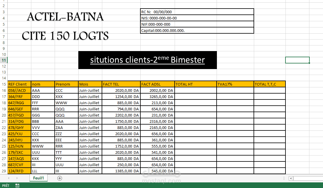 situtions clients-2eme Bimester ادخال فاتورة تسديد النترنات و الهاتف