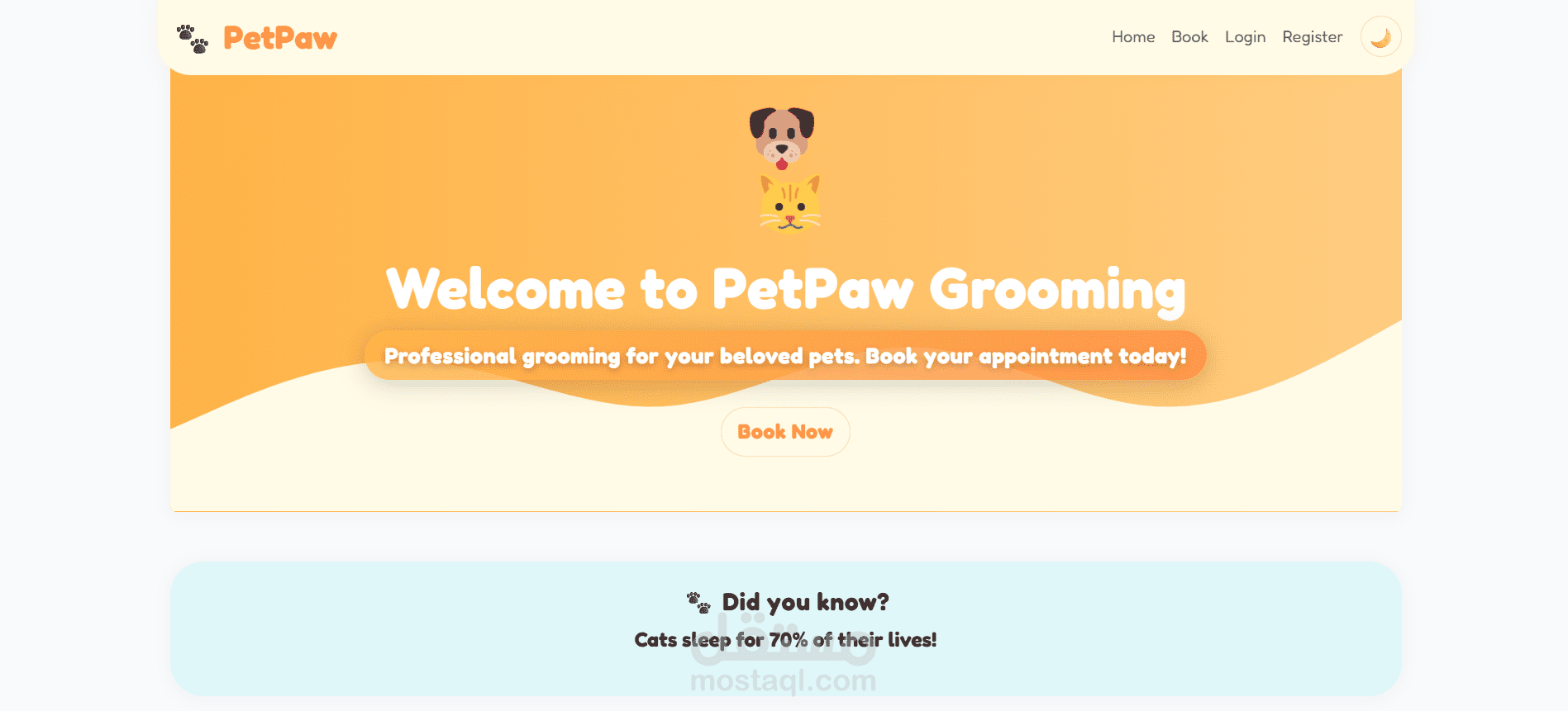 Full-stack pet grooming platform with React frontend and Node.js backend