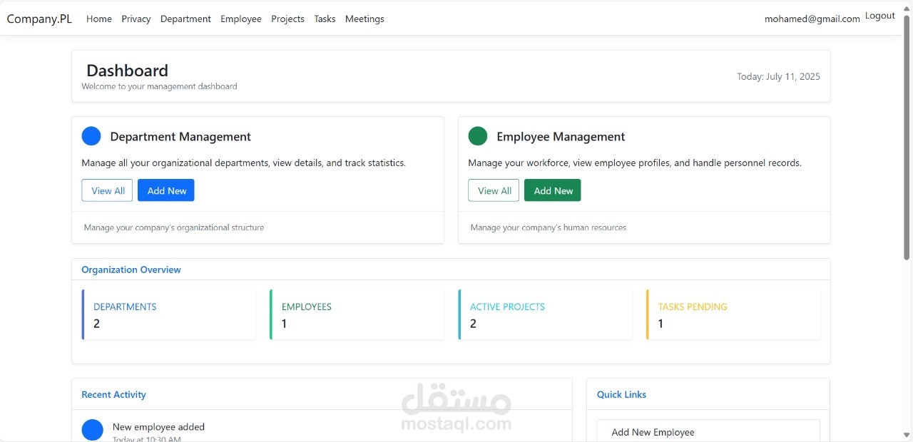 CorpManager: ASP.NET Core Company Dashboard