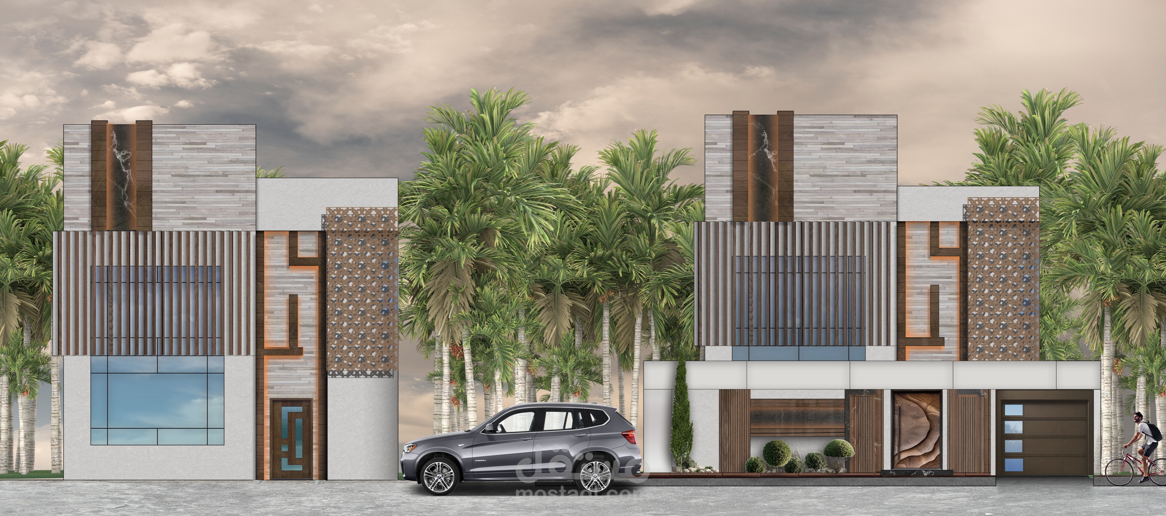 تطوير وتصميم واجهة فيلا سكنية حديثة في السعودية مع سكيتشات تنفيذية