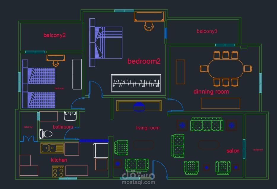 تصميم 2d لشقه