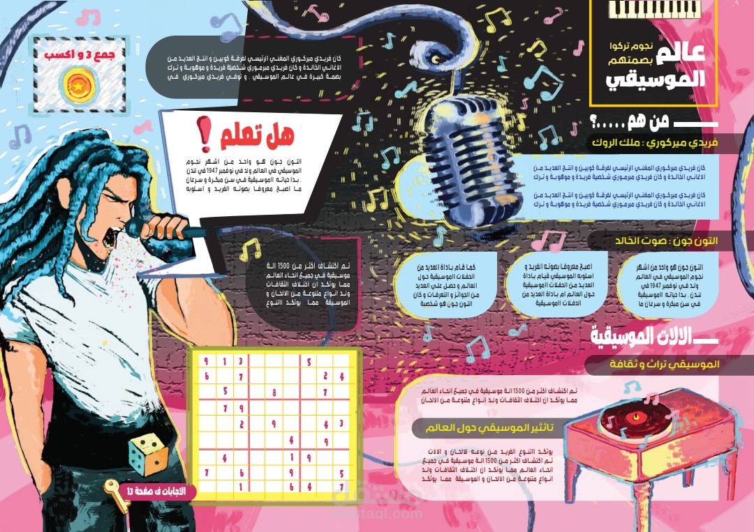 صفحتين في مجلة اطفاليتكلم عن الفن و الموسيقي