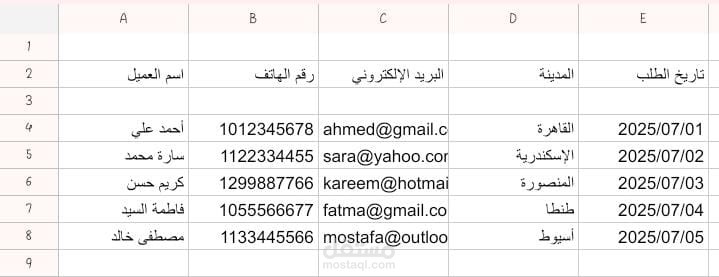 نموذج إدخال بيانات عملاء