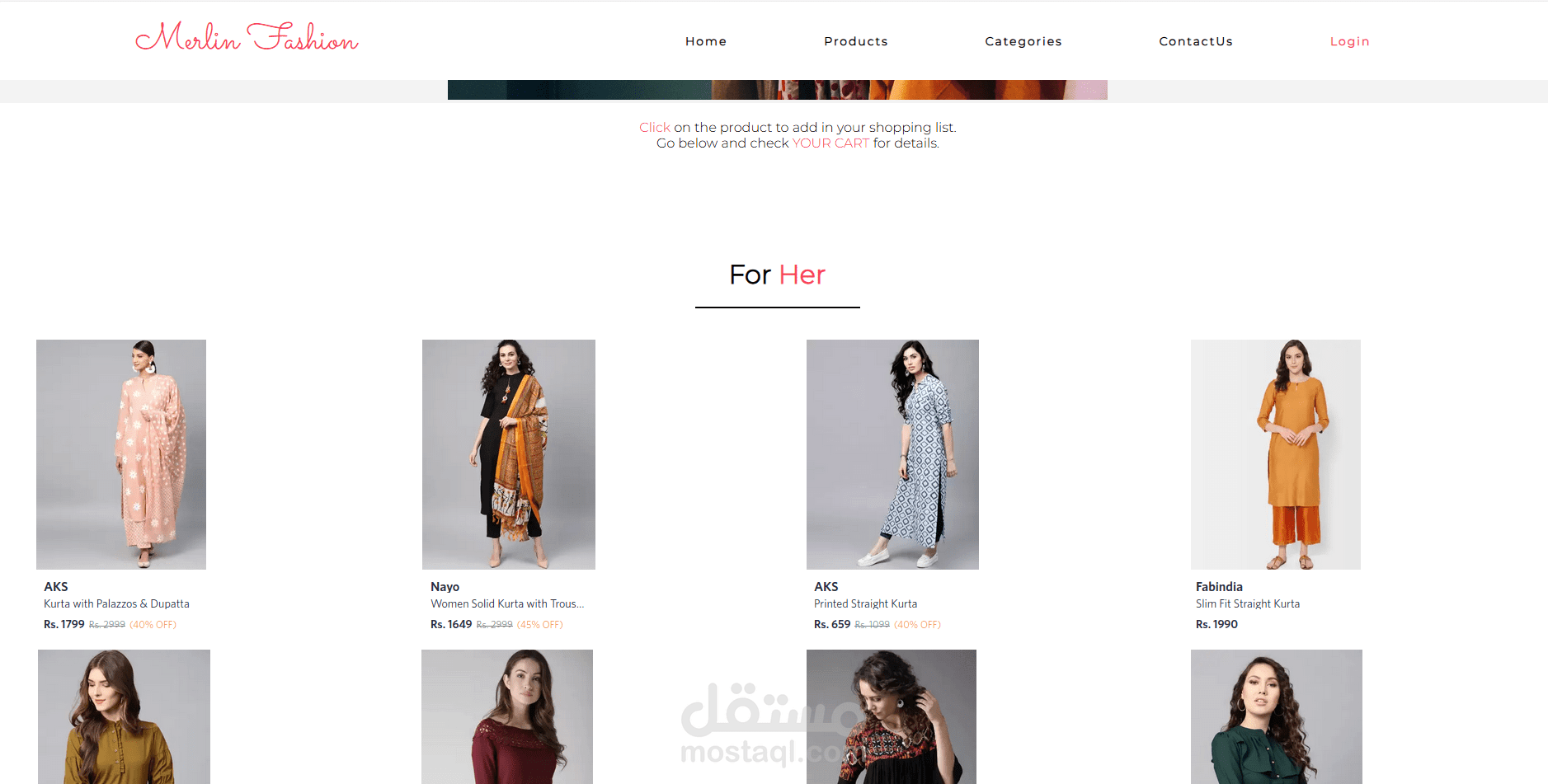 Ecommerce of products clothes