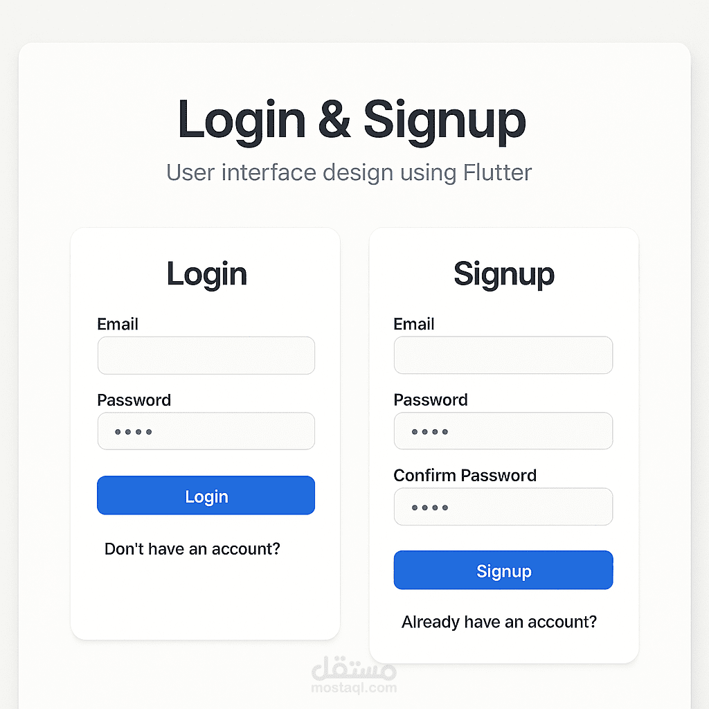 design a user interface for login and sign up screens using the Flutter framework