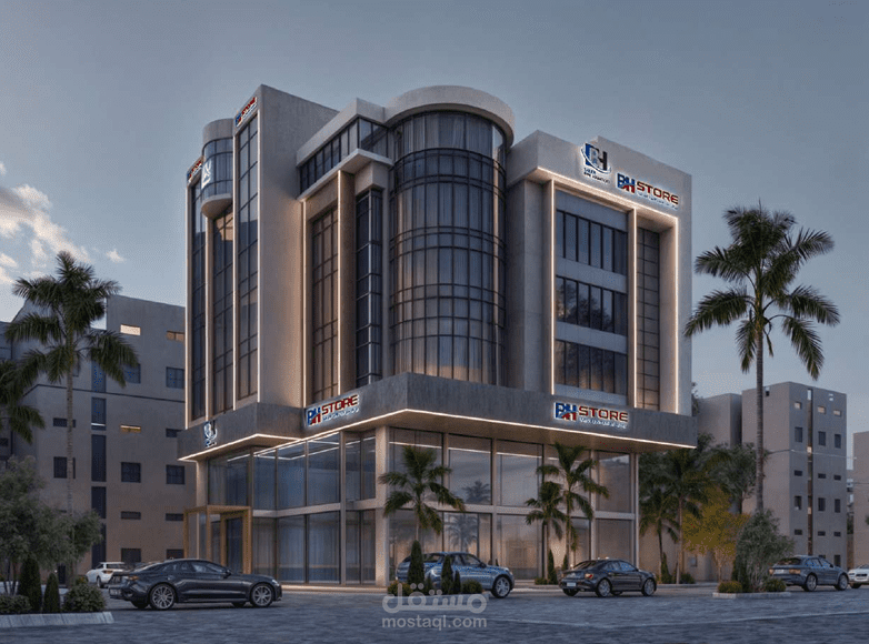 تصميم ثلاثي الأبعاد لواجهة تجارية عصرية – مشروع Bh Store