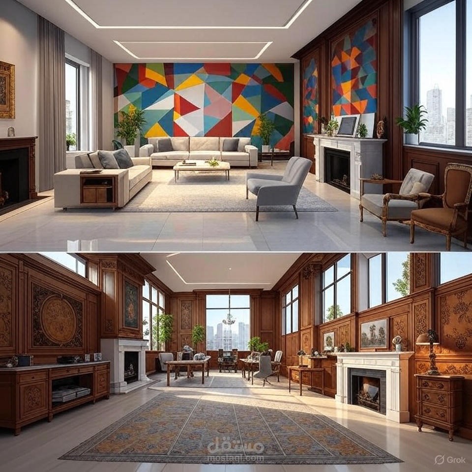 تصميم غرفة معيشة عائلية بطابع عربي عصري
