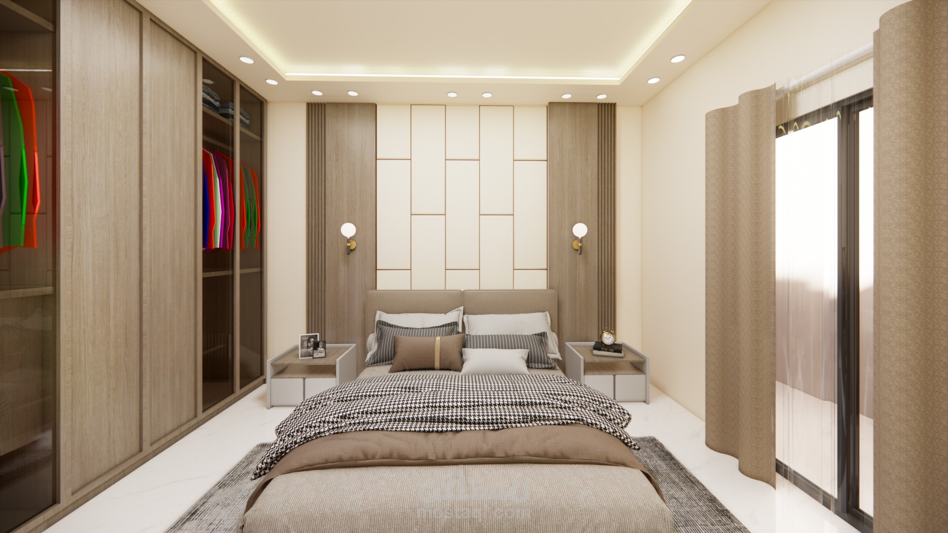 تصميم غرفة نوم في شقة سكنية في عمارة المعتز في حي الرمال وسط مدينة غزة
