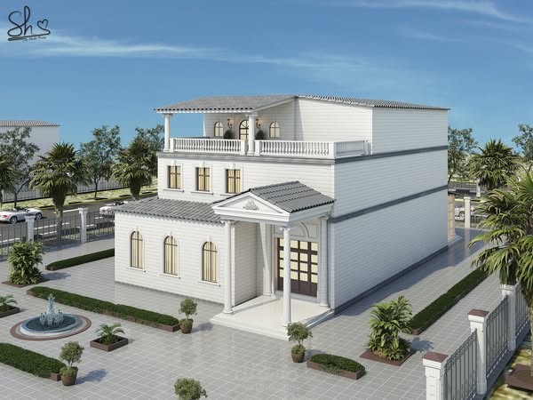 واجهة فيلا مع الحديقة الخارجية من النمط الكلاسيكي الحديث (Modern Neoclassical Style)  في تركيا مدينة طرابزون