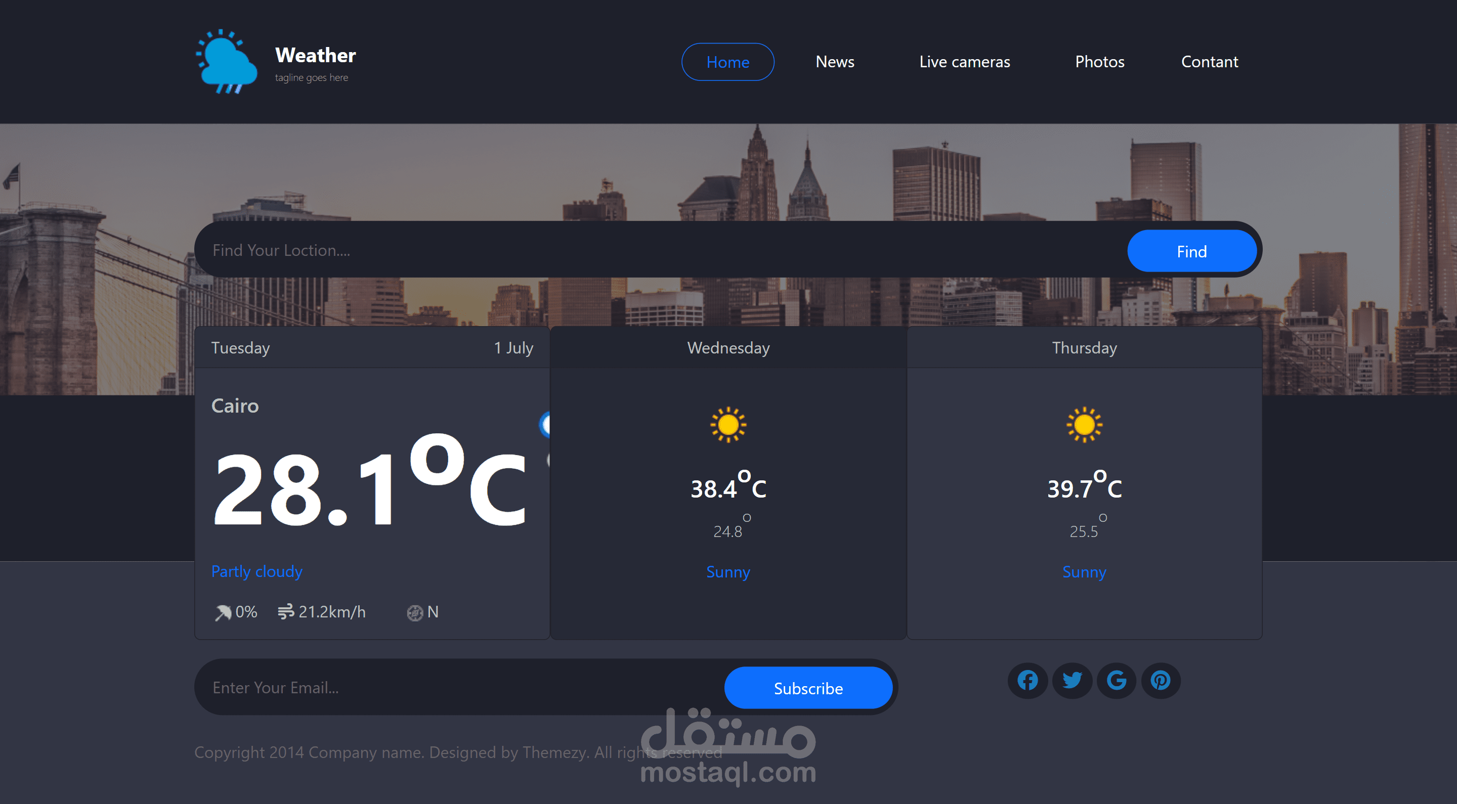 Weather Forecast Page using Weather API